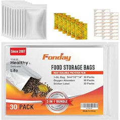30xFonday 10mm Mylar Bags Heat Sealable Food Grade Food Grade Reliable Silver