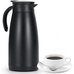 Olerd Insulated Jug 1.5 L, Stainless Steel Thermos Flask, Double-Walled Vacuum Coffee Pot, Teapot, Thermos Flask for Coffee, Tea, Water, Drink (Black)