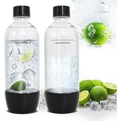 Gekufa Soda Maker Bottles, 1 Litre BPA Free Reusable Carbonated Bottles for Sparkling Water Heaters, Soda Machine - Stay Sparkling and Fresh, On the Go by Gekufa, Pack of 2