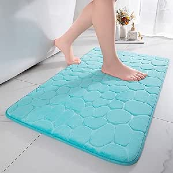 chakme Memory Foam vannas paklājiņš, absorbējošs vannas paklājiņš, vannasistabas paklājiņš, dušas paklājiņš, dekoratīvs kājslauķis, neslīdošs paklājiņš vannas istabai, viesistaba, 50 x 80 cm, zilganzaļš