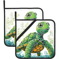 Cartoon Turtle Pattern Pot Holder 2 Pack Heat Resistant Waterproof Kitchen Pot Holder for Cooking Baking BBQ Grill Microwave