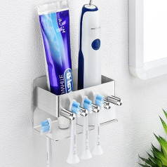 WAYASI Toothbrush Holder Wall, Electric Toothbrush Holder No Drilling Toothbrush Head Holder Self-Adhesive Toothpaste Dispenser for Bathroom, Stainless Steel Toothbrush Holder Toothbrush Organiser