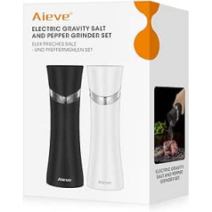 Aieve Salt and Pepper Mill Set Electric Spice Mill Salt and Pepper Shaker Automatic Grinder with Adjustable Coarseness Mill for BBQ Salads Steak etc.