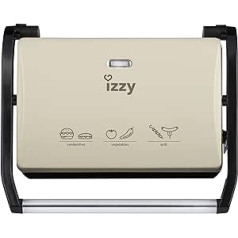 izzy Panini grils - Créme diapazona elektriskais kontaktgrils - Sviestmaižu cepējs, Multi grils gaļai, zivīm un dārzeņiem - Nepiedegošas plāksnes vieglai tīrīšanai - 800 W, Kabeļu uzglabāšanas nodalījums