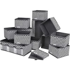 DIMJ Pack of 12 Storage Boxes, Drawer Organiser for Socks, Underwear, Foldable Fabric Storage Boxes for Cupboard, Tables, Drawers Organiser System (Grey)