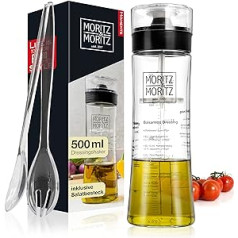 Moritz & Moritz 2-Piece Set: Dressing Shaker 500 ml + Salad Servers - Salad Dressing Shaker Glass with Scale and 3 Recipes in German and English Transparent
