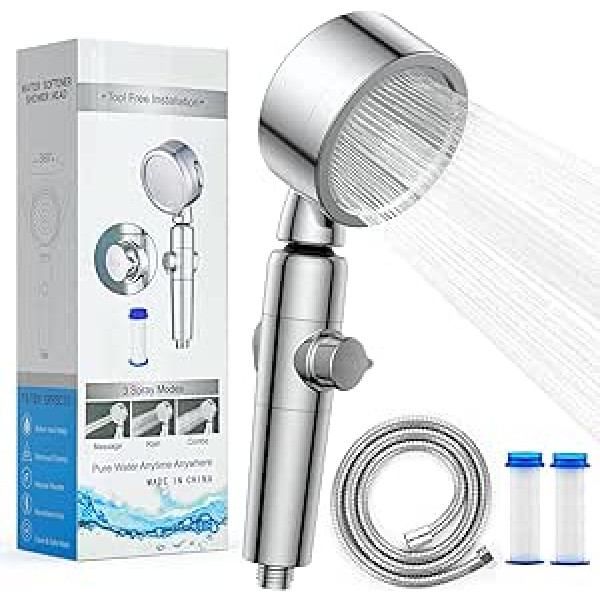 GPEESTRAC Shower Head and Hose Pressure Increase Filter Hand Showers with 3 Spray Modes, Shower Head Water-Saving for Water Cleaning with Extra Replaceable Filter Core