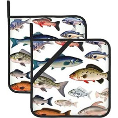 2 Pack Assorted Fish Pot Holders Heat Resistant with Hanging Loop Waterproof Thickened for Microwave, Grilling, Cooking, Baking, 8 x 8 Inch