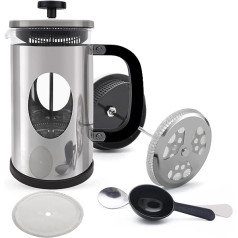 French Press kafijas automāts sudraba krāsā, 1000 ml / 34 oz nerūsējošā tērauda kafijas spiede ar četrpakāpju filtru — kafijas spiede