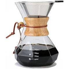 Lalord Pour Over kafijas automāts, 800 ml borsilikāta stikla krūze, divslāņu nerūsējošā tērauda filtrs un moderna koka apkakle, stikla kafijas automāts, kafijas automāts, 27 oz, 4 līdz 6 tasēm