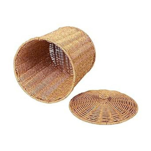 Zerodeko Rattan Waste Bin, Braided Basket with Lid, Waste Paper Bin, Flower Pot, Laundry Basket, Flower Pot, Vase Basket for Kitchen at Home