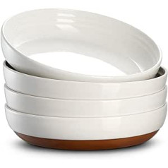 DOWAN plakanu makaronu bļodu komplekts ar 4 8,5 collu keramikas šķīvjiem ar augstu malu, deserta šķīvji kūkām, uzkodām, pusdienām, sviestmaizēm, galda piederumu komplekts kāzām, ballītēm — vaniļas balts