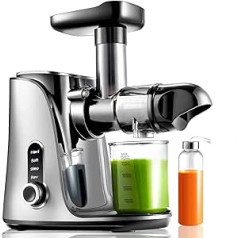 AMZCHEF Juicer Vegetables and Fruit with 2 Speed Modes - Juicer Slow Juicer with Portable Bottle and 2 Cups - BPA-Free Cold Press Juicer with Intelligent LED and Reverse Function - Silver