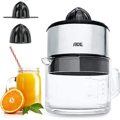 ADE Electric Lemon Squeezer with Elegant 1 Litre Glass Carafe Juicer with 2 Directions Orange Squeezer Electric with 2 Press Cones Citrus Press Stainless Steel