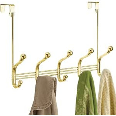iDesign York Lyra mēteļu pakaramais ar 5 dubultiem āķiem, durvju pakaramais jakām, šallēm, somām, dvieļiem utt. izgatavots no metāla, zelta krāsā