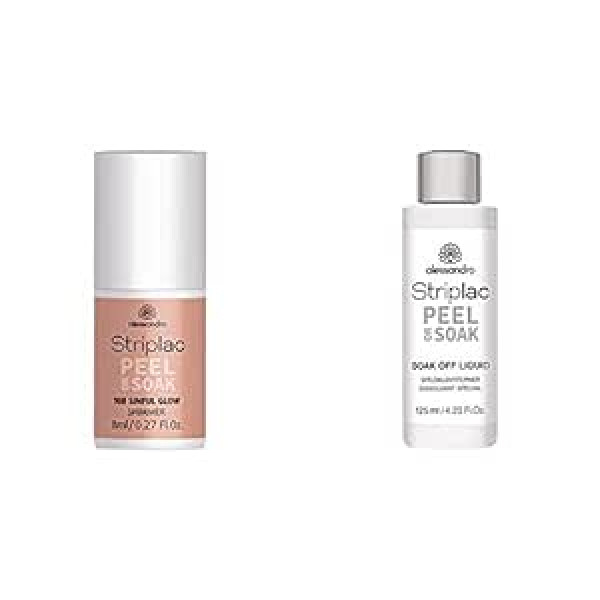 Alessandro Striplac Peel or Soak Sinful Glow — светодиодный лак для ногтей цвета Shiny Nude — 1 x 8 мл и жидкость для отмачивания Striplac Peel or Soak Soak-Off — специальное сред