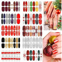 Ginfonr Christmas Nail Stickers, 140 3D Nail Stickers, Self-Adhesive Nail Stickers, Decals, Christmas Nail Art Decoration, Nail Studio Accessories, Fashion DIY Decoration Nail Stickers (10 Pieces)