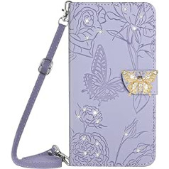 Vqwq mobilā tālruņa futrālis Xiaomi Mi 13 5G — 1,5 M Lanyard Glitter Butterfly aizsargmaciņš Xiaomi Mi 13 5G ādas futrālim kartes slota atveramam atlokam korpusa magnēts [HT03]-Purple 1