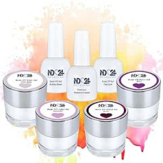 ‎Nd24 Naildesign ND24 NailDesign Premium Bundle Violet Sky Коллекция гелей для отмачивания Резиновая основа Верхнее покрытие и средство для снятия крема — Высокоп