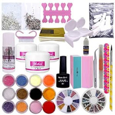 Warm Girl Akrila nagu komplekts Akrila pulveris 3 krāsas 8g Akrila šķidrums 12 Glitter Powders Primer 8ml Nail Art Brush Nail Tips Nagu pūdera komplekts nagu pieaudzēšanai