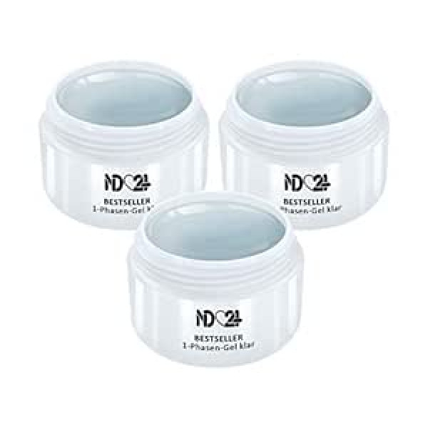 Nd24 Naildesign Gel Set, 1-Phase Gel, Clear, Medium Viscosity, 3-in-1 Allround Nail Gel, Made in Germany (3 x 30 ml)