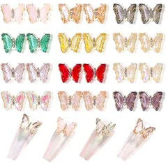 Fineinno 24 gabali Butterfly Rhinestones nagu mākslas darbi, akrila nagu mākslas darbi, caurspīdīgi dārgakmeņi nagu piekariņi nagu mākslas dekorēšanai (3D tauriņš)