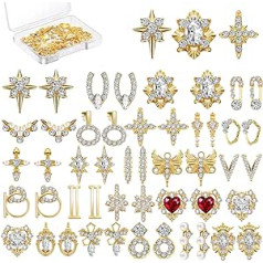 Maitys 48 gabali 3D spīdīgi nagu Rhinestone luksusa nagu mākslas rotājumi dimanti metāla rotaslietas skaistumkopšanas dizains šarms zelts sirds dārgakmeņi kristāli, 24 stili