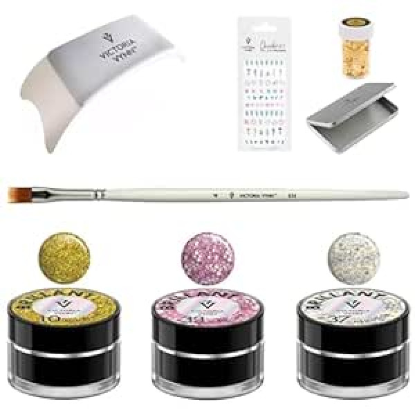 ‎Generic Victoria Vynn Premium Nail Art Set: Glitter Gel, Ombre Brush, Nail Stickers & More - Ideal for Professional Nail Art