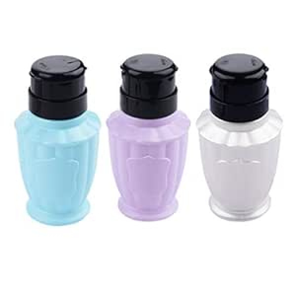 Minkissy 3 Pieces Nail Pump Bottle Press Empty Lockable Pump Dispenser Bottle for Nail Polish and Makeup Remover (Random Colour)