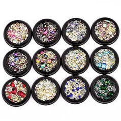 ‎Chseeo CHSEEO 12 kastes Nails Art Rhinestone komplekts Akmeņi Dārgakmeņi Piekariņi Kristāla Pērlītes Mirdzoši Rhinestone Dārgakmeņi amatniecībai Nagu Seja Art Apģērbi Apavi Somas DIY #13