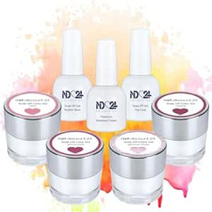 Nd24 Naildesign Premium Bundle Vintage Pink Soak Off Gel Collection gumijas bāzes virskārtas un krēma noņemšanas līdzeklis - ļoti pigmentēts UV LED gēla laka - bagātīga krāsa, izturīga - viegli nolobāma - 7 gabali