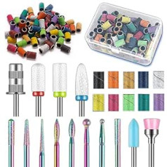 ‎Depvko 13 x Nail Drill Bits + 100 Pieces 10 Colours Sanding Bands + 1 x Mandrel Bit, 3/32 Inch Cremaic Damiand Nail Bits Set, Professional Drill Bits for Acrylic Gel Nails, Manicure Pedicure