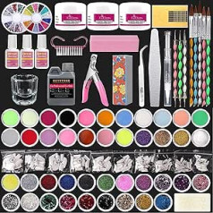 Reppkyh Acrylic Nail Set, 42 Boxes Glitter and Acrylic Liquid Monomers, Nail Tool Set for Naekoration