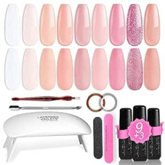 Lavender Violets R962A UV Lamp for Gel Nails 12 LED Nail Dryer with Portable USB Charging Function 9+3 Gel Nail Polish with Base and Matte Shiny Top Coat Manicure Pack of 19