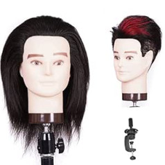 Feiyanjf Male Training Head 100% Human Hair, Hairdresser Mannequin Head Mannequin Head Mannequin Head for Cutting Styling with Training Doll Head for Hair Styling and Practice with Clamp Stand