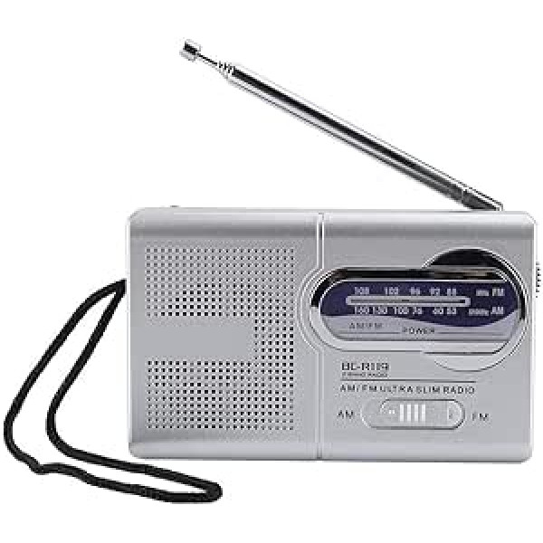 Bewinner AM/FM daudzfunkcionālais kabatas radio ar pagarināmu antenu, HD skaņas divjoslu mazs radio ar teleskopisko antenu, 9 x 5,7 x 2,2 cm, balts