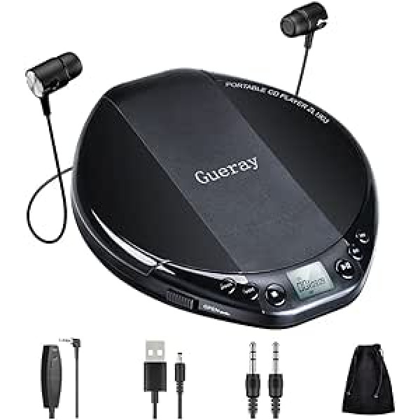 Gueray Portable CD Player HiFi Classic Personal CD Player Walkman, Black