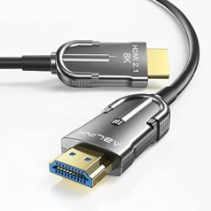 Ablink 8K HDMI 2.1 kabelis 20 m, optiskās šķiedras kabelis HDMI kabelis, ar 48 Gb/s īpaši ātrgaitas kabeļa atbalstu eARC Savietojams ar PS5 PS4 Xbox Apple TV slēdzi Roku, sienas CL3 vērtējumā