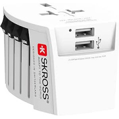 SKROSS | 1,302960 | MUV USB (2xA) | Universāls 2 kontaktu ceļojumu adapteris — komplektā ar 2 USB uzlādes pieslēgvietām. Spriegums un jauda: 100V - 250W / 250V - 625W aizsardzība pret triecienu