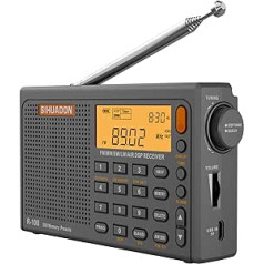 SIHUADON R-108 Mazie pārnēsājamie radiouztvērēji Uzlādējams akumulators Radio FM AM SW Airband Radio World Receiver Digitālais radio ar ATS stacijas atmiņas miega funkciju (pelēks)