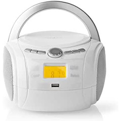 CD-Player Boombox - Batteriebetrieben/Netzstromversorgung - Stereo - 9 W - Bluetooth® - FM - USB Wiedergabe - Tragegriff - Weiss