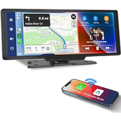 Podofo Wireless Apple Carplay Android Car 10,26 collu IPS skārienekrāna digitālās multivides uztvērējs, Bluetooth/Airplay/Mirror Link/SD/TF, cigarešu šķiltavas, 12V–24V lielākajai daļai transportlīdzekļu