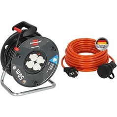 Brennenstuhl Garant V2 Cable Reel, 50 m Cable & Bremaxx Extension Cable (10 m Cable in Orange, for Outdoor Use IP44, Power Cable Can Be Used up to -35 °C, Oil and UV Resistant)