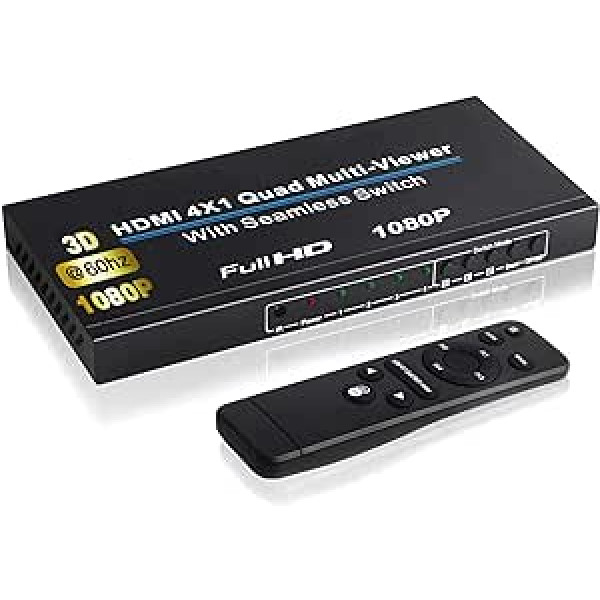 HDMI Switch 2k 4 in 1 Out HDMI 2.0 Quad Multi-Viewer Multi-Screen 1080p/720p@60Hz/30Hz HDCP 1.4 Audio Switcher Scaler 3D ar tālvadības pulti 5 režīmi PS3/PC/STB/DVD/Xbox/piezīmjdatoriem/HDTV