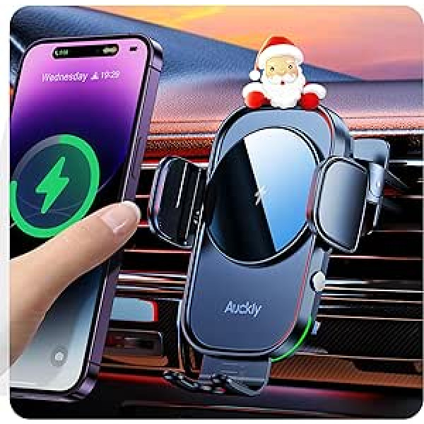 Auckly 15 W ātrs bezvadu automašīnas mobilā tālruņa turētājs ar uzlādes funkciju, automātisku asinhronā motora darbību, Qi uzlādes staciju, iPhone Samsung Huawei LG utt.