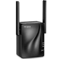 Rockspace WLAN atkārtotājs AC1200, WLAN pastiprinātājs divjoslu 5 GHz un 2,4 GHz, WiFi pastiprinātājs savietojams ar visām ierīcēm, pārklājums līdz 200 m²