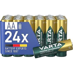 VARTA AA uzlādējamo akumulatoru komplekts ar 24 akumulatoriem, jaudu pēc pieprasījuma 2100 mAh Ni-MH, iepriekš uzlādēts, gatavs lietošanai [Amazon Exclusive]