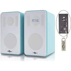 Retro Musique Bluetooth grāmatu skapja skaļrunis Iekļauts 1 x 4 GB USB ar FM radio, USB + TF karšu lasītājs, skārienpaneļa vadības ierīces, LED displejs, tālvadības pults (tirkīza)