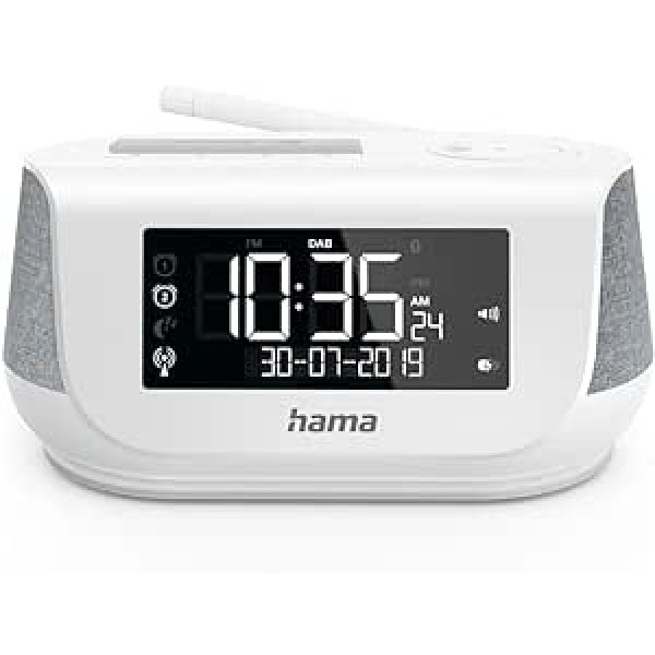 Hama Radiowecker mit Stereo-Digitalradio, Bluetooth, USB-Ladefunkn, DR36SBT (digitāls Uhrenradio, 2 Weckzeiten, Wochenendfunkn, automat. Helligkeitsregulerung) DAB/DAB+ Weckradio Weiß