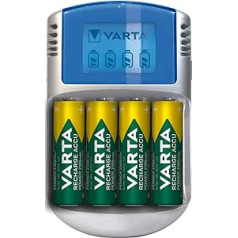 VARTA akumulatoru lādētājs ar 4 x AA 2600 mAh, akumulatora lādētājs atkārtoti uzlādējamam AA/AAA, LCD lādētājs, ar USB kabeli un 12 V adapteri